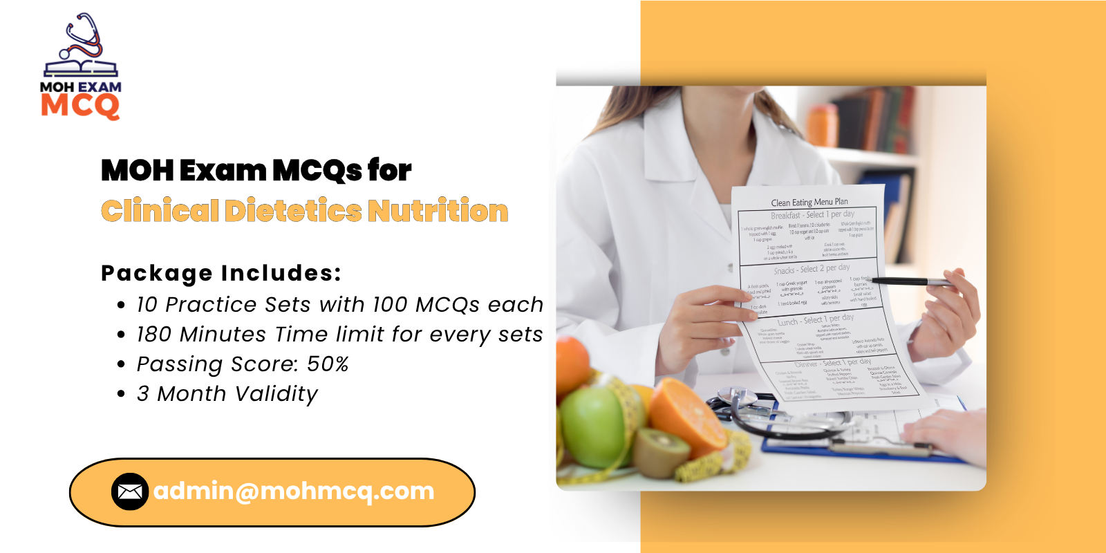 MOH Exam MCQs for Clinical Dietetics & Nutrition
